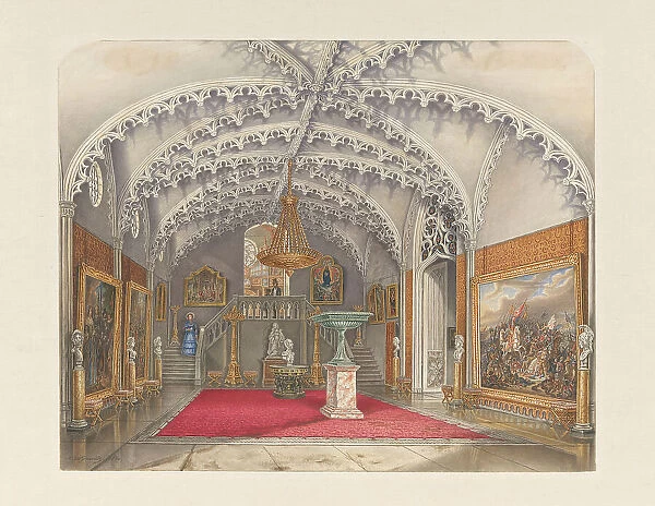 Marble front hall at the Gothic Hall, Kneuterdijk Palace, The Hague, 1850. Creator: Augustus Wijnantz