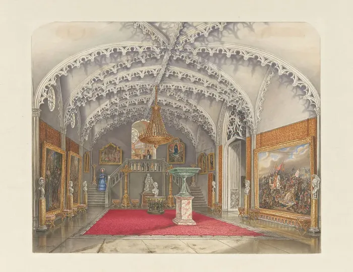 Framed Print : Marble front hall at the Gothic Hall, Kneuterdijk Palace, The Hague, 1850. Creator: Augustus Wijnantz Framed Print : Marble front hall at the Gothic Hall, Kneuterdijk Palace, The Hague, 1850. Creator: Augustus Wijnantz