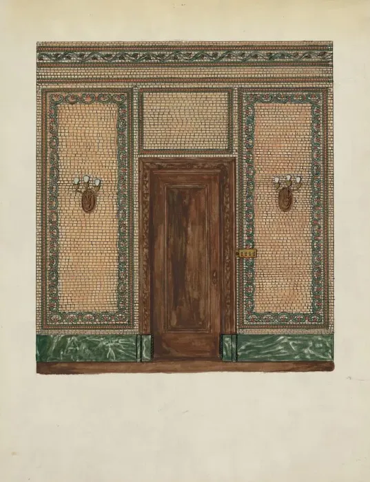 Framed Print : Marble Mosaic Wall, c. 1936. Creator: Ellen Duncan
