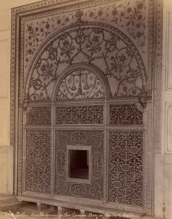 Framed Print : Marble Screen in the Sumon Burj or Queens Baths, Delhi, 1860s-70s. Creator: Unknown Framed Print : Marble Screen in the Sumon Burj or Queens Baths, Delhi, 1860s-70s. Creator: Unknown