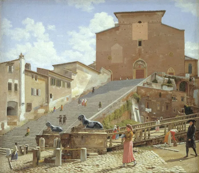 Framed Print : The Marble Steps leading up to the Church of Santa Maria in Aracoeli in Rome, 1814-1816. Creator: CW Eckersberg Framed Print : The Marble Steps leading up to the Church of Santa Maria in Aracoeli in Rome, 1814-1816. Creator: CW Eckersberg