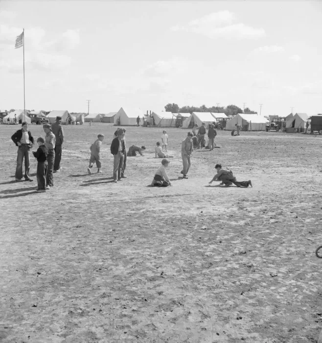 Framed Print : Marble time in FSA migratory labor camp, near Calipatria, Imperial Valley, CA, 1939. Creator: Dorothea Lange Framed Print : Marble time in FSA migratory labor camp, near Calipatria, Imperial Valley, CA, 1939. Creator: Dorothea Lange