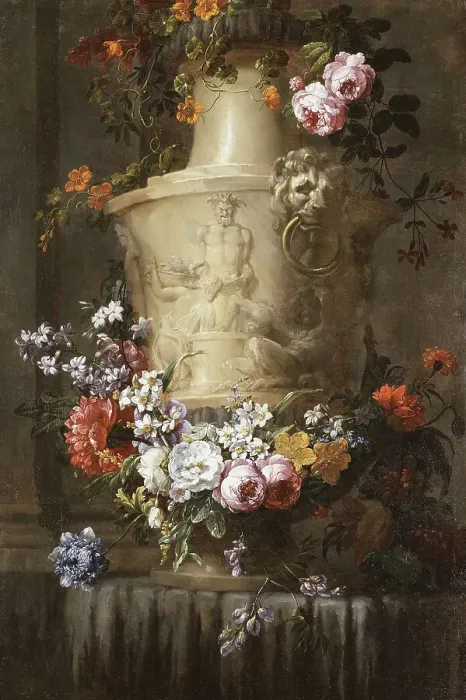 Framed Print : Marble Vase with Garland of Flowers. Creator: Jean-Baptisite Monnoyer Framed Print : Marble Vase with Garland of Flowers. Creator: Jean-Baptisite Monnoyer