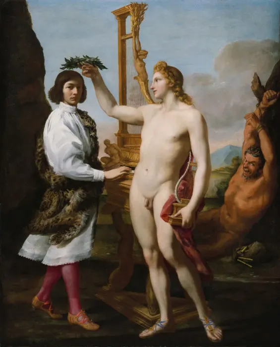 Framed Print : Marcantonio Pasqualini (1614-1691) Crowned by Apollo, 1641. Creator: Andrea Sacchi Framed Print : Marcantonio Pasqualini (1614-1691) Crowned by Apollo, 1641. Creator: Andrea Sacchi