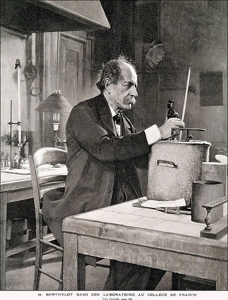 Marcelin Berthelot (1827-1907), French chemist and historian in his lab in 1901