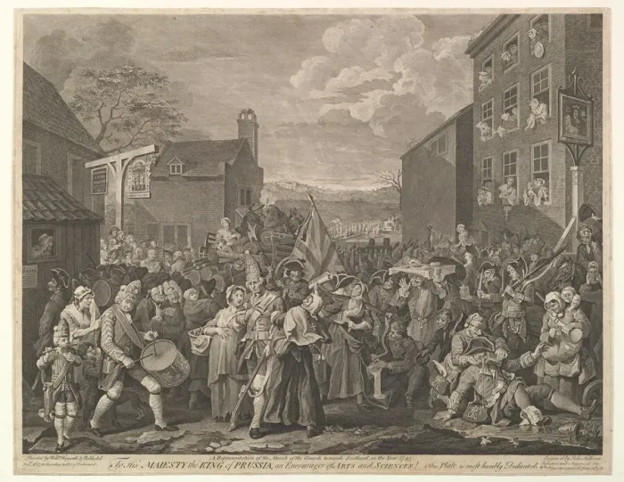Framed Print : The March to Finchley-A Representation of the March of the Guards towards Scotla... June 12, 1761. Creator: Luke Sullivan Framed Print : The March to Finchley-A Representation of the March of the Guards towards Scotla... June 12, 1761. Creator: Luke Sullivan