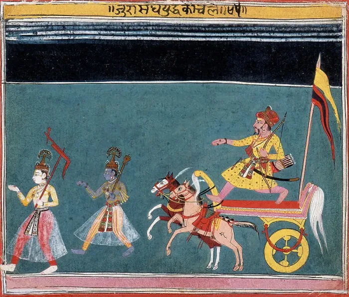 Framed Print : The March Against Jarasandha, Folio from a Bhagavata Purana... 1st half of 17th century. Creator: Unknown Framed Print : The March Against Jarasandha, Folio from a Bhagavata Purana... 1st half of 17th century. Creator: Unknown