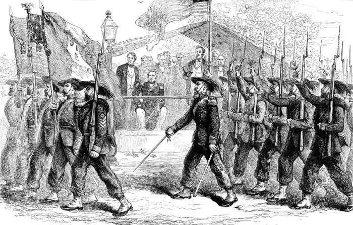 Framed Print : March past of the Garibaldi Guard before President Lincoln, 1861-1865 (c1880) Framed Print : March past of the Garibaldi Guard before President Lincoln, 1861-1865 (c1880)