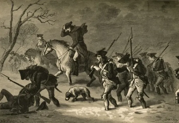 Framed Print : The March of the Valley Forge, (1877). Creator: Albert Bobbett Framed Print : The March of the Valley Forge, (1877). Creator: Albert Bobbett