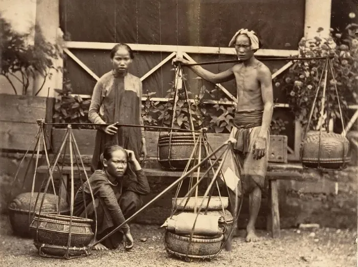 Framed Print : Marchands de Fruits, Cochinchine, 1866. Creator: Emile Gsell Framed Print : Marchands de Fruits, Cochinchine, 1866. Creator: Emile Gsell