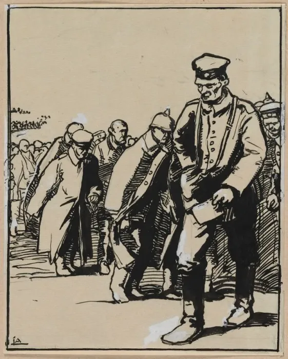 Framed Print : Marche dun groupe de prisonniers allemands, 1914. Creator: Auguste Louis Lepere (French Framed Print : Marche dun groupe de prisonniers allemands, 1914. Creator: Auguste Louis Lepere (French