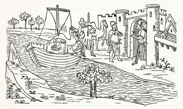 Framed Print : Marco Polo Lands at Ormuz, (c1300 ), 1912 Framed Print : Marco Polo Lands at Ormuz, (c1300 ), 1912
