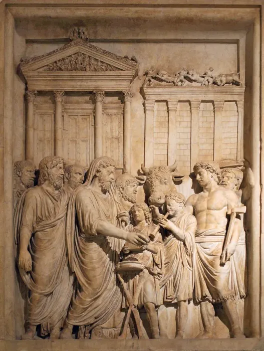 Framed Print : Marcus Aurelius and members of the Imperial family offer sacrifice in gratitude for success against Germanic tribes, ca 176-182. Artist: Art of Ancient Rome, Classical sculpture Framed Print : Marcus Aurelius and members of the Imperial family offer sacrifice in gratitude for success against Germanic tribes, ca 176-182. Artist: Art of Ancient Rome, Classical sculpture