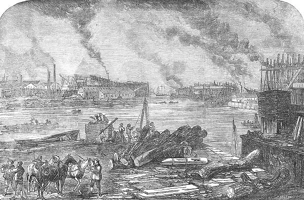Mare and Co.'s Iron Ship-Building Works, Bow-Creek, Blackwall, 1854. Creator: Charles William Sheeres