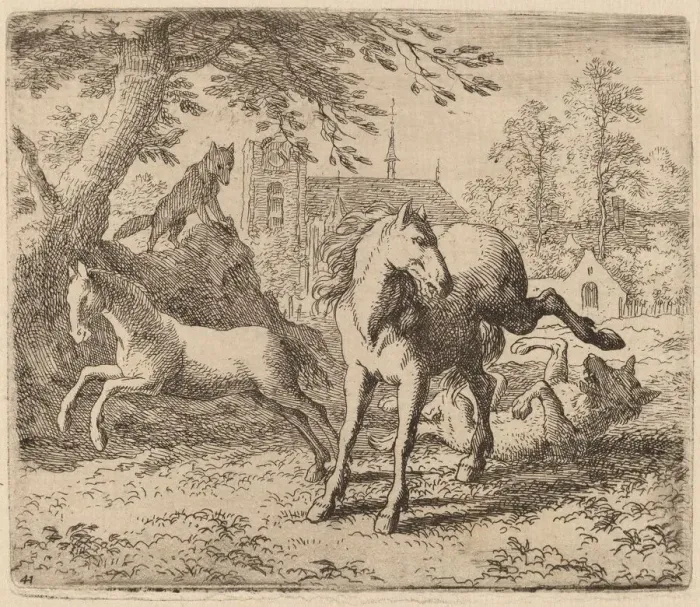 Framed Print : The Mare and the Wolf, probably c. 1645 / 1656. Creator: Allart van Everdingen Framed Print : The Mare and the Wolf, probably c. 1645 / 1656. Creator: Allart van Everdingen