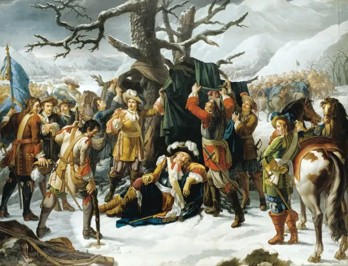 Framed Print : Marechal de Turenne Asleep on the Eve of the Battle of Turckheim. Artist: Lebel, Charles-Jacques (active Early 19th cen. ) Framed Print : Marechal de Turenne Asleep on the Eve of the Battle of Turckheim. Artist: Lebel, Charles-Jacques (active Early 19th cen. )