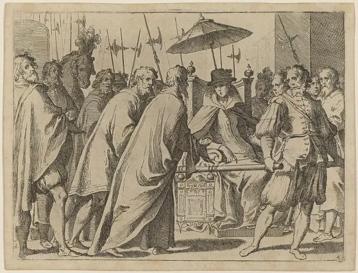 Framed Print : Margaret of Austria Being Carried in a Chaise, 1612. Creator: Raffaello Schiaminossi Framed Print : Margaret of Austria Being Carried in a Chaise, 1612. Creator: Raffaello Schiaminossi