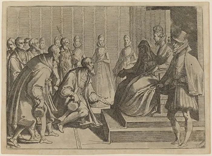 Framed Print : Margaret of Austria Giving Audience to a Nobleman, 1612. Creator: Raffaello Schiaminossi Framed Print : Margaret of Austria Giving Audience to a Nobleman, 1612. Creator: Raffaello Schiaminossi