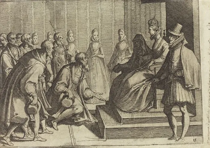 Framed Print : Margaret of Austria Giving Audience to a Nobleman [verso], 1612. Creator: Raffaello Schiaminossi