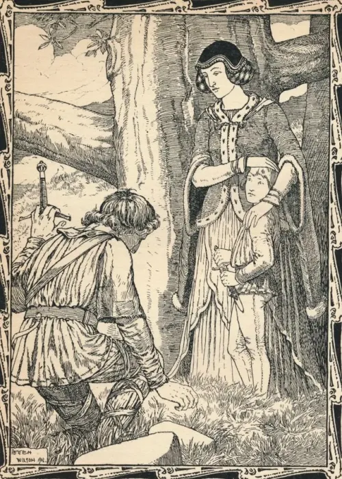 Framed Print : Margaret and the Robber, 1902. Artist: Patten Wilson Framed Print : Margaret and the Robber, 1902. Artist: Patten Wilson