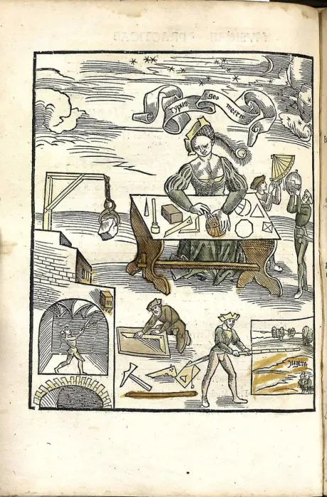 Framed Print : Margarita Philosophica. Geometry, 1504. Artist: Reisch, Gregor (1467-1525) Framed Print : Margarita Philosophica. Geometry, 1504. Artist: Reisch, Gregor (1467-1525)