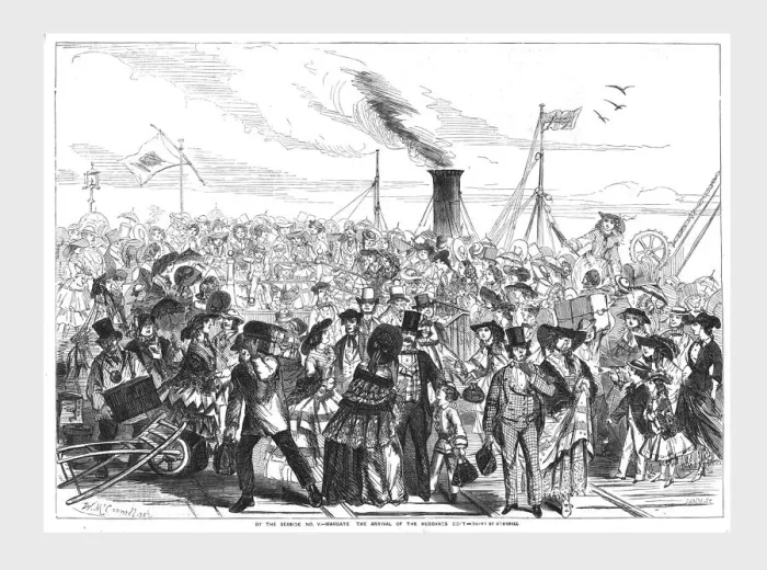 Framed Print : Margate, Arrival of the Husbands Boat, 1856. Artist: Swain Framed Print : Margate, Arrival of the Husbands Boat, 1856. Artist: Swain