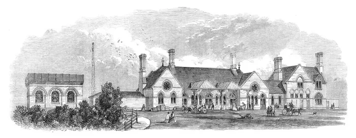 Framed Print : The Margate Station of the East Kent (London, Chatham, and Dover) Railway, 1864. Creator: Unknown Framed Print : The Margate Station of the East Kent (London, Chatham, and Dover) Railway, 1864. Creator: Unknown