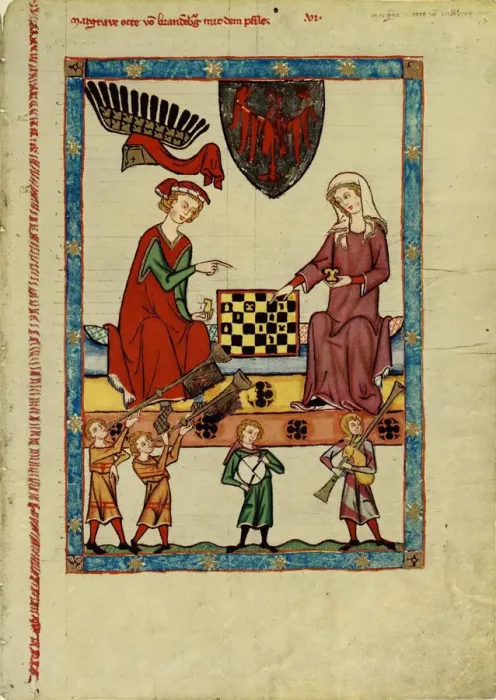 Framed Print : Margrave Otto IV of Brandenburg Playing Chess (From the Codex Manesse), Between 1305 and 1340. Artist: Anonymous Framed Print : Margrave Otto IV of Brandenburg Playing Chess (From the Codex Manesse), Between 1305 and 1340. Artist: Anonymous