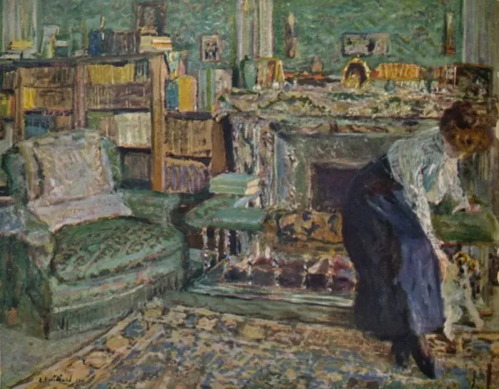 Framed Print : Marguerite Chapin in Her Apartment with Her Dog, 1910. Artist: Edouard Vuillard Framed Print : Marguerite Chapin in Her Apartment with Her Dog, 1910. Artist: Edouard Vuillard