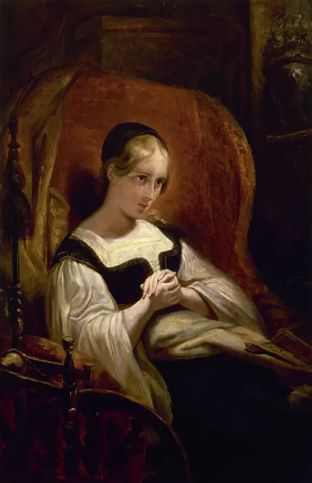 Framed Print : Marguerite at the spinning wheel, c1831. Creator: Ary Scheffer Framed Print : Marguerite at the spinning wheel, c1831. Creator: Ary Scheffer