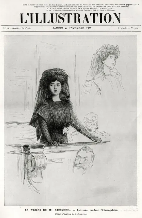 Framed Print : Marguerite Steinheil on trial, cover of L Illustration, 6 November 1909. Artist: L Sabattier Framed Print : Marguerite Steinheil on trial, cover of L Illustration, 6 November 1909. Artist: L Sabattier
