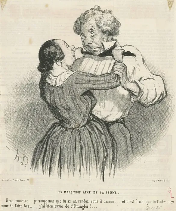 Framed Print : Un mari trop aimé de sa femme, 19th century. Creator: Honore Daumier Framed Print : Un mari trop aimé de sa femme, 19th century. Creator: Honore Daumier