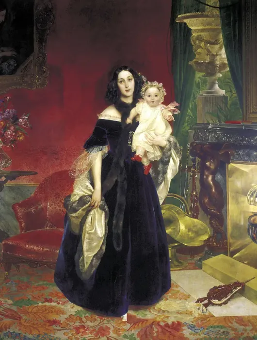 Framed Print : Maria Arkadyevna (Stolypina) Beck (1819-1889) with her Daughter, 1840 Framed Print : Maria Arkadyevna (Stolypina) Beck (1819-1889) with her Daughter, 1840