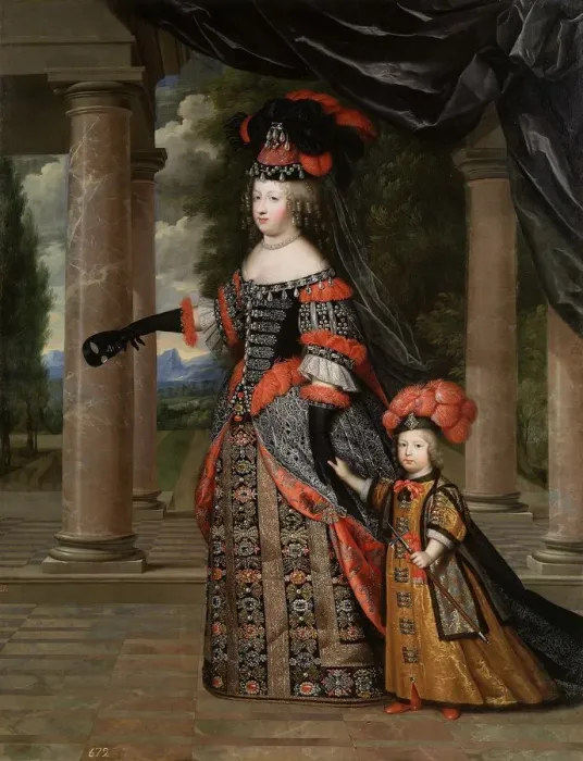 Framed Print : Maria Theresa of Spain with Her son, the Dauphin, Louis of France. Artist: Beaubrun, Henri (1603-1677) Framed Print : Maria Theresa of Spain with Her son, the Dauphin, Louis of France. Artist: Beaubrun, Henri (1603-1677)