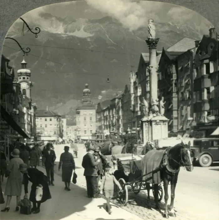 Framed Print : Maria-Theresien Strasse and Pillar of St. Anne, Insbruck, Austria, c1930s. Creator: Unknown Framed Print : Maria-Theresien Strasse and Pillar of St. Anne, Insbruck, Austria, c1930s. Creator: Unknown