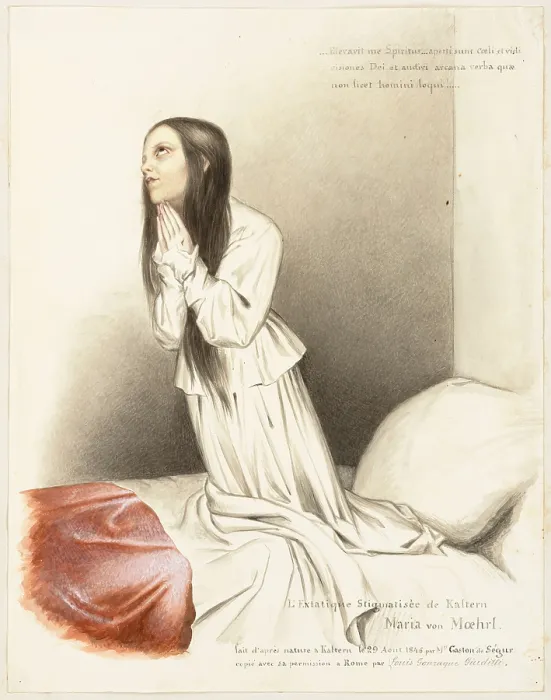 Framed Print : Maria von Moehrl, a girl with stigmata on her hands, 1840s. Creator: Louis Gaston Adrien de Segur Framed Print : Maria von Moehrl, a girl with stigmata on her hands, 1840s. Creator: Louis Gaston Adrien de Segur