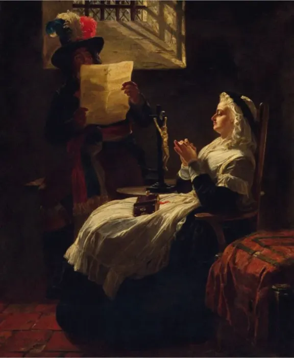 Framed Print : Marie Antoinette Listening to the Act of Accusation the Day Before Her Trial, 1860s Framed Print : Marie Antoinette Listening to the Act of Accusation the Day Before Her Trial, 1860s