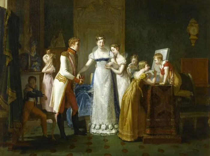Framed Print : Marie-Louise of Austria Bidding Farewell to her Family in Vienna, 13th March 1810. Artist: Auzou, Pauline (1775-1835) Framed Print : Marie-Louise of Austria Bidding Farewell to her Family in Vienna, 13th March 1810. Artist: Auzou, Pauline (1775-1835)