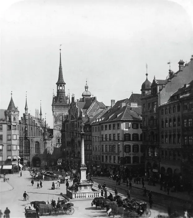 Framed Print : Marienplatz, Munich, Germany, c1900. Artist: Wurthle & Sons Framed Print : Marienplatz, Munich, Germany, c1900. Artist: Wurthle & Sons