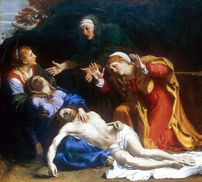 Framed Print : The Three Maries ( The Dead Christ Mourned ), c1604. Artist: Annibale Carracci Framed Print : The Three Maries ( The Dead Christ Mourned ), c1604. Artist: Annibale Carracci