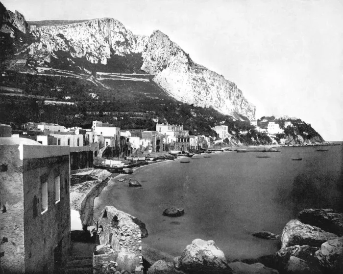 Framed Print : The Marina, Capri, Italy, 1893. Artist: John L Stoddard Framed Print : The Marina, Capri, Italy, 1893. Artist: John L Stoddard