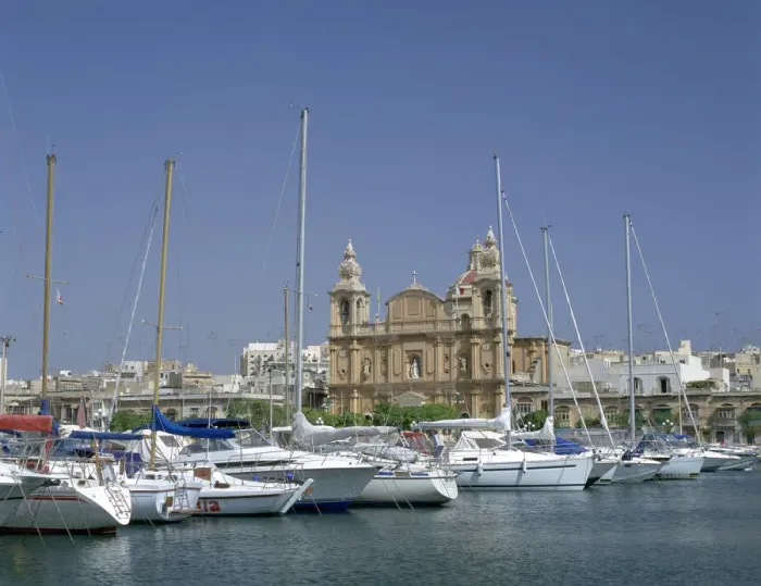 Framed Print : Marina and church, Malta Framed Print : Marina and church, Malta