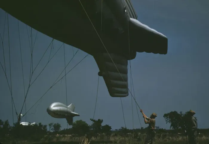 Framed Print : Marine Corps barrage balloons, Parris Island, S. C. 1942. Creator: Alfred T Palmer