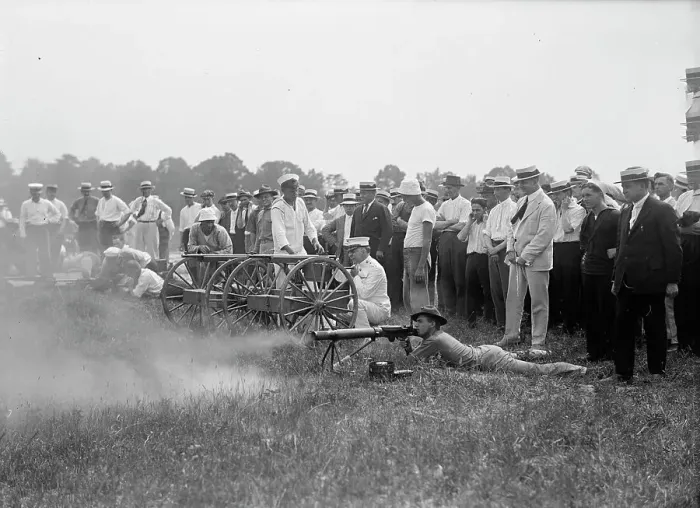 Framed Print : Marine Corps Rifle Range, Winthrop, Md. - Gen. Barnett Testing Colt's Automatic Machine Gun, 1917. Creator: Harris & Ewing. Marine Corps Rifle Range, Winthrop, Md. - Gen. Barnett Testing Colt's Automatic Machine Gun, 1917 Framed Print : Marine Corps Rifle Range, Winthrop, Md. - Gen. Barnett Testing Colt's Automatic Machine Gun, 1917. Creator: Harris & Ewing. Marine Corps Rifle Range, Winthrop, Md. - Gen. Barnett Testing Colt's Automatic Machine Gun, 1917