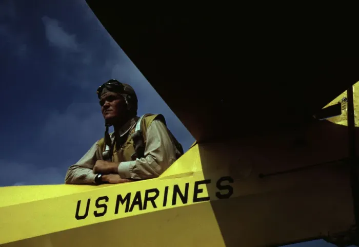 Framed Print : A marine glider pilot in training, a lieutenant, at Page Field, Parris Island, S. C. 1942. Creator: Alfred T Palmer Framed Print : A marine glider pilot in training, a lieutenant, at Page Field, Parris Island, S. C. 1942. Creator: Alfred T Palmer