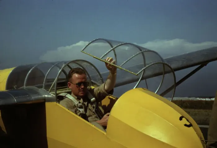 Framed Print : Marine glider pilot in training at Page Field, is watching take-offs, Parris Island, S. C. 1942. Creator: Alfred T Palmer Framed Print : Marine glider pilot in training at Page Field, is watching take-offs, Parris Island, S. C. 1942. Creator: Alfred T Palmer