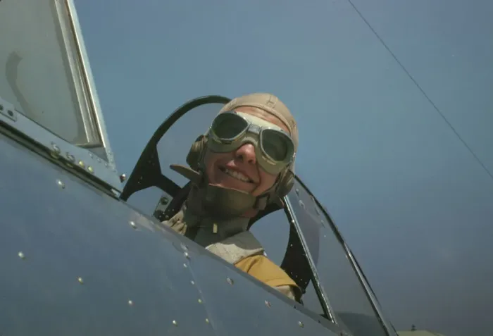 Framed Print : Marine lieutenant, glider pilot in training, ready for... at Page Field, Parris Island, S.C. 1942. Creator: Alfred T Palmer Framed Print : Marine lieutenant, glider pilot in training, ready for... at Page Field, Parris Island, S.C. 1942. Creator: Alfred T Palmer