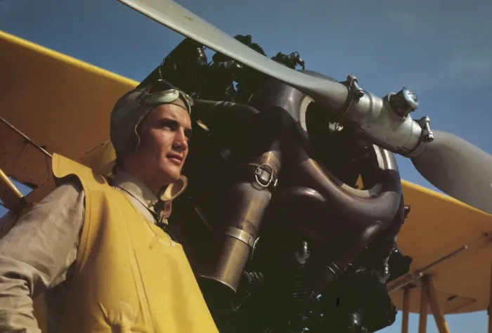 Framed Print : Marine lieutenant by the power plane which tows... at Page Field, Parris, Island, S.C. 1942. Creator: Alfred T Palmer Framed Print : Marine lieutenant by the power plane which tows... at Page Field, Parris, Island, S.C. 1942. Creator: Alfred T Palmer