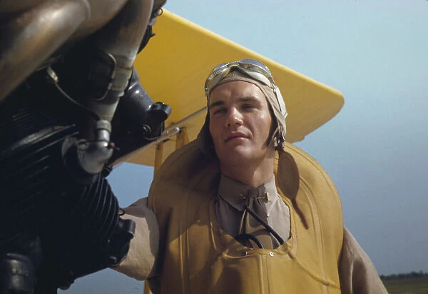 Marine lieutenant by the power towing plane for the gliders at Page Field, Parris Island, S. C. 1942 Creator: Alfred T Palmer