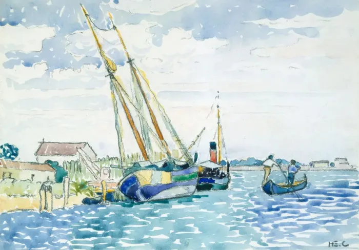 Framed Print : Marine Scene (Boats near Venice), 1903. Creator: Henri-Edmond Cross Framed Print : Marine Scene (Boats near Venice), 1903. Creator: Henri-Edmond Cross